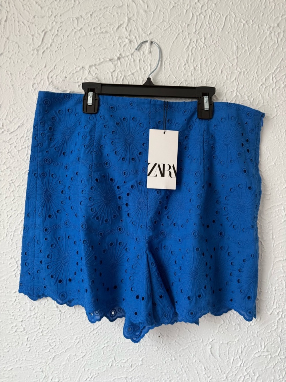 Zara Royal Blue Eyelet Lace High-Waist Shorts
